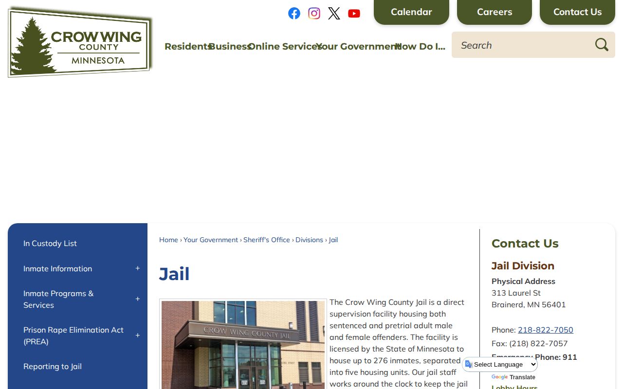 Crow Wing County Jail release records and facility information