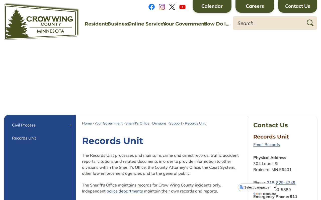 Crow Wing County released inmate records request channels